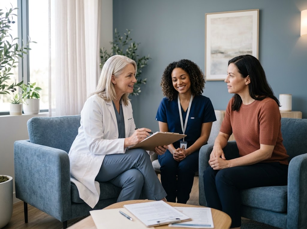 Clinician reviewing medical history with a patient