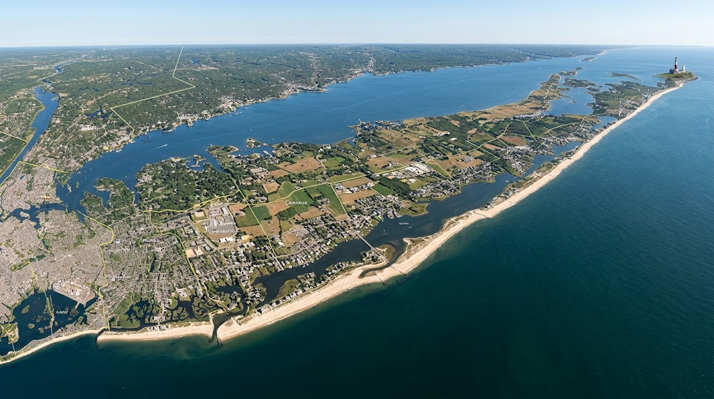 Aerial view of the Long Island shoreline near Great Neck